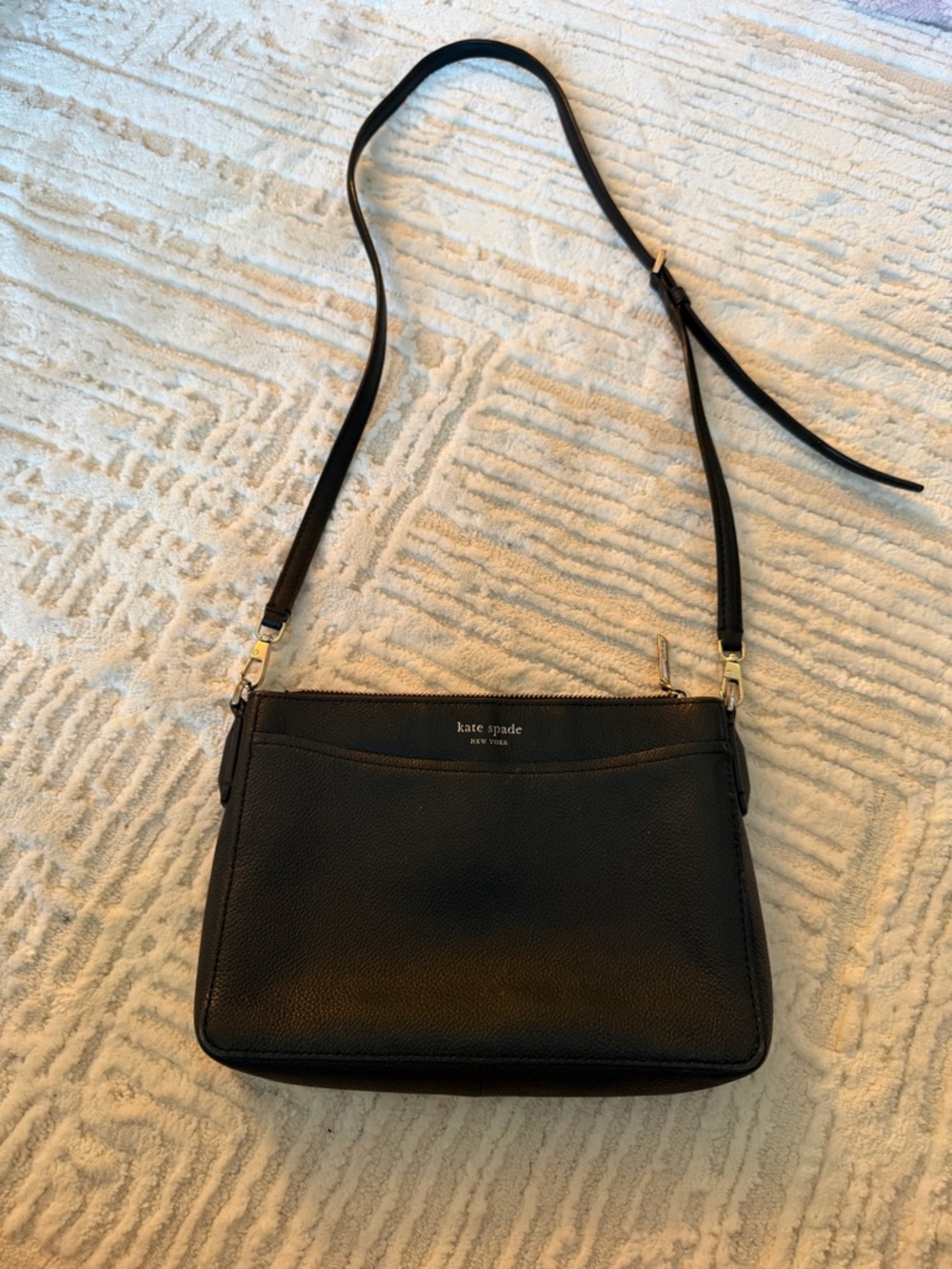 Kate Spade Black Pebbled Leather Crossbody Bag Zip Top Adjustable Strap